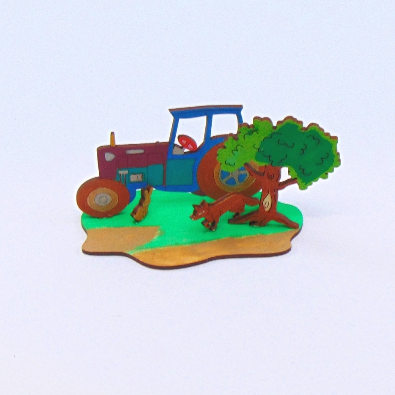  - Traktor mit Baum, Fuchs und Hase als Geburtstagsset zum Basteln aus Holz für Traktorliebhaber