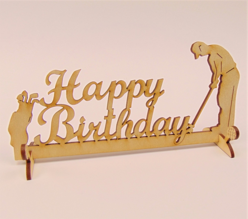 - Tischdeko zum Geburtstag aus Birkenholz ,★ Golfspieler ★ Happy Birthday 20 cm breit mit Füßen zum Hinstellen