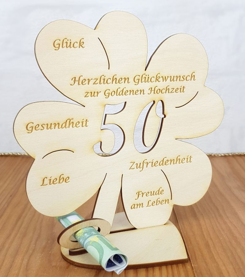  - Geldgeschenkset ♥ Kleeblatt 11cm oder 16 cm ♥ Herzlichen Glückwunsch zur goldenen Hochzeit 50 ♥ mit Personalisierung