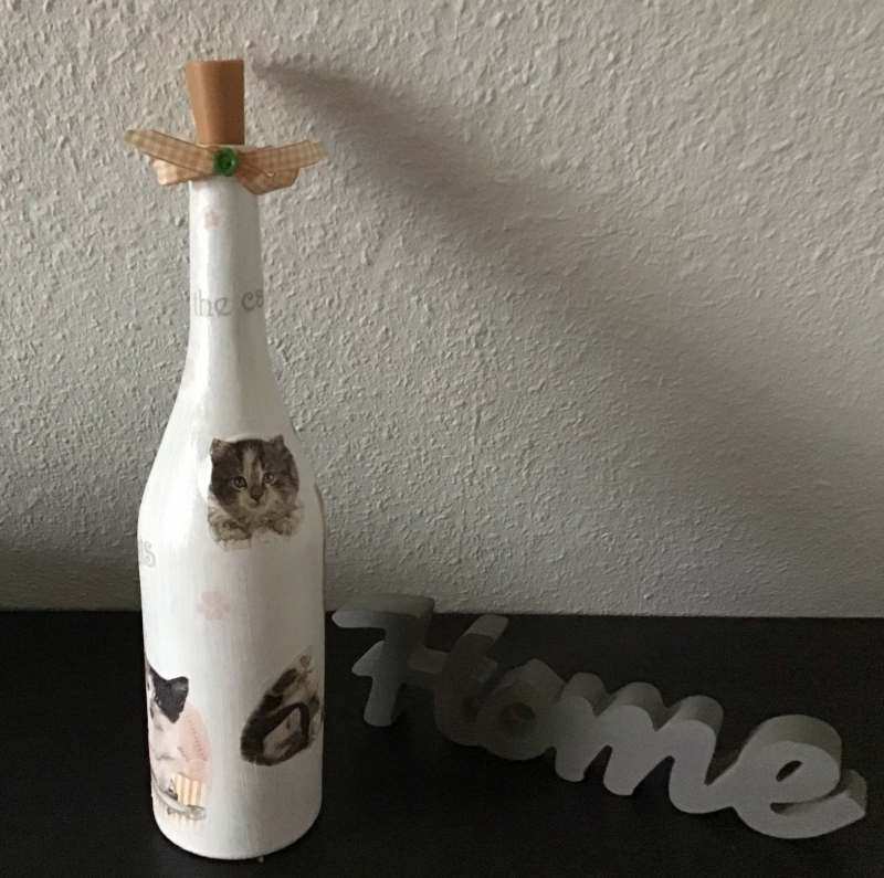  -  ♥ Leuchtflasche ♥ handmade ♥ Geschenk ♥️ upcycling ♥ Unikat - Katze 