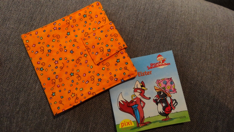  - Pixibuchhülle in orange, genäht für die kleinen Pixibücher