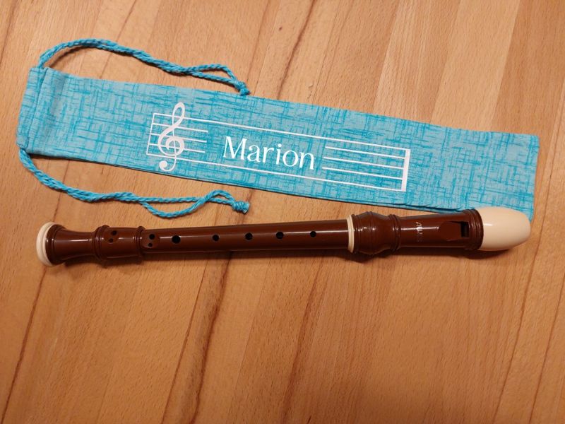  - Flötentasche mit Namen, Flötenbeutel - Blau Melange personalisierbar  (mit optionalen Zubehörfach)