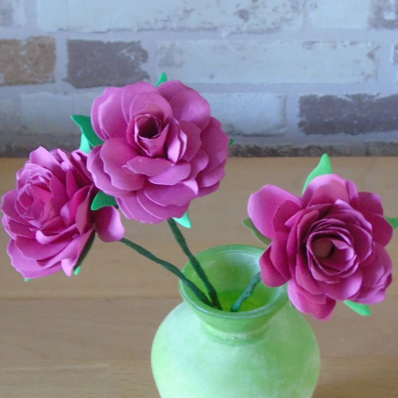  - Papierblumen – Set mit 3 pinkfarbenen Papierrosen // Rosen aus Papier // Geschenk // Muttertag // Valentinstag
