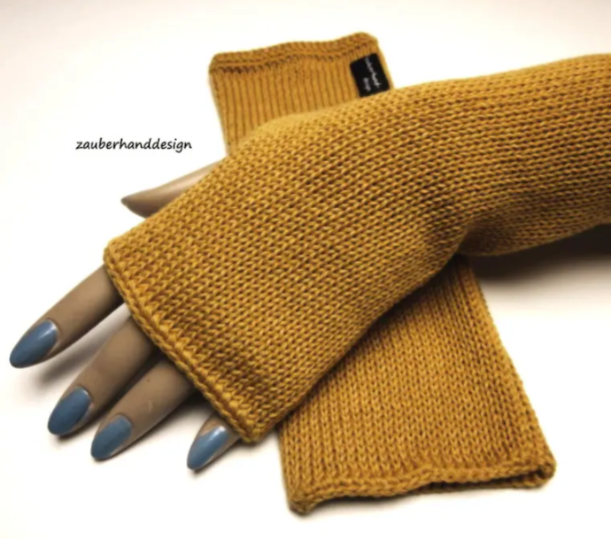  - Armstulpen Baumwolle  senfgelb - Pulswärmer - fingerlose Handschuhe  - zauberhand-design® 