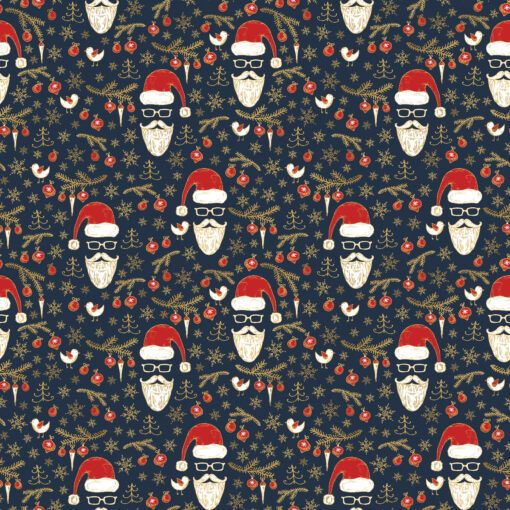  - Weihnachtsstoff Baumwolldruck-Xmas-Weihnachtsmann Gesicht weiß rot auf schwarz Tannenzweige für Stoffmasken Weihnachtsstoff e Webware Meterware kaufen made EU  