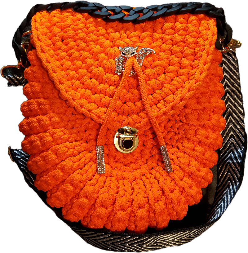  - handgefertigte gehäkelte Luxus Schultertasche für Frauen mit Fuchs Strasssteine, Oreo Tasche, Designer Kettengriff