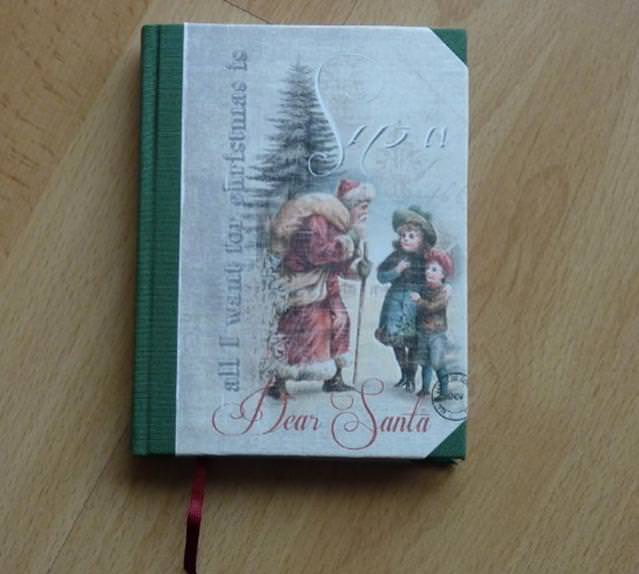  - Handgebundenes Notizbuch - Weihnachtsmotiv - Kinder mit Nikolaus