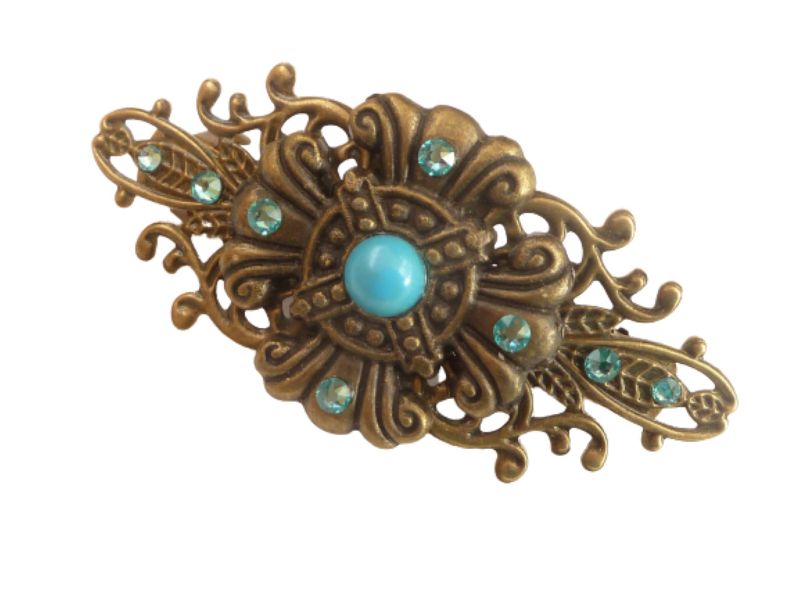  - Edle Haarspange mit Ornament türkis bronzefarben Boho Stil Haarschmuck Geschenkidee Frau