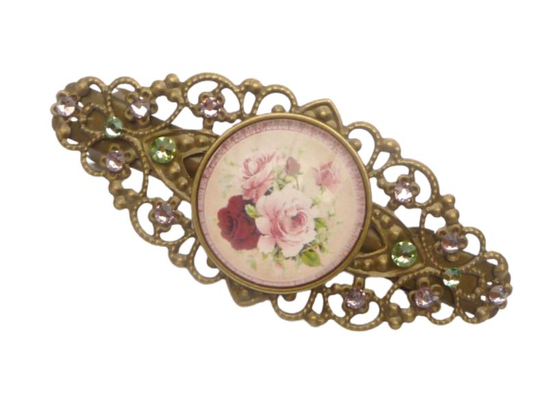  - Nostalgische Haarspange mit Rosen Motiv rosa bronzefarben Braut Haarschmuck festliches Haar Accessoire Geschenkidee Frau