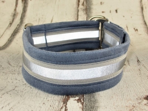 Hundehalsband Nightwalk blau reflektierend weiches Halsband mit Reflektoren verstellbar Zugstopp wahlweise Klickverschluss Kunststoff oder Metall 