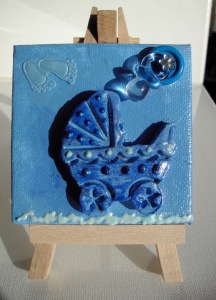 Minibild Kinderwagen blau Taufgeschenk für Jungen Geschenk zur Geburt Babyparty Minibild Acrylbild  