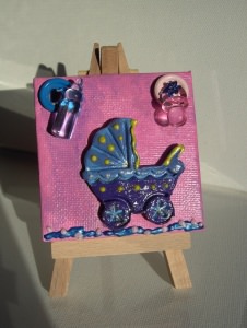 Minibild Kinderwagen blau rosa Taufgeschenk für Jungen und Mädchen Geschenk zur Geburt Babyparty Minibild Acrylbild  