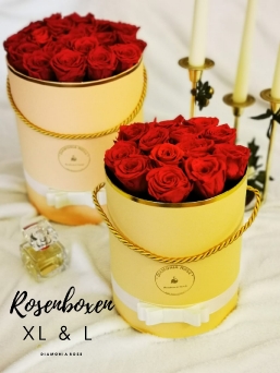 Runde Rosenboxen mit ewigen Rosen