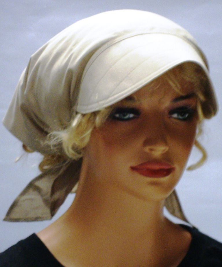  - KopftuchSchirm beige mit Schild handgefertigt kaufen aus 100% leichte Baumwolle