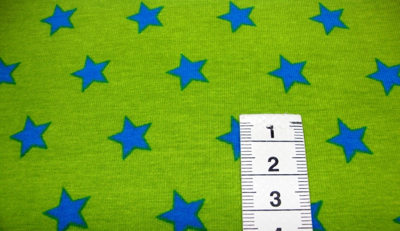  - Baumwolljersey - Sterne Medium - Türkis auf Hellgrün kaufen Meterware Sternenstoffe Jersey