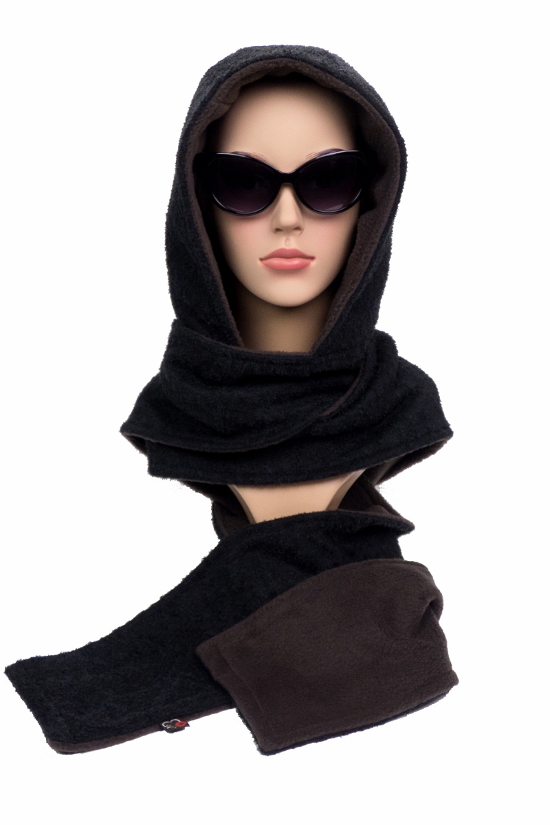 Kapuzenschal ♥Braunbär♥ Kapuze XL und Schal in einem, in schwarz und braun  ♥ statt Mütze windgeschützt, kuschelig und warm