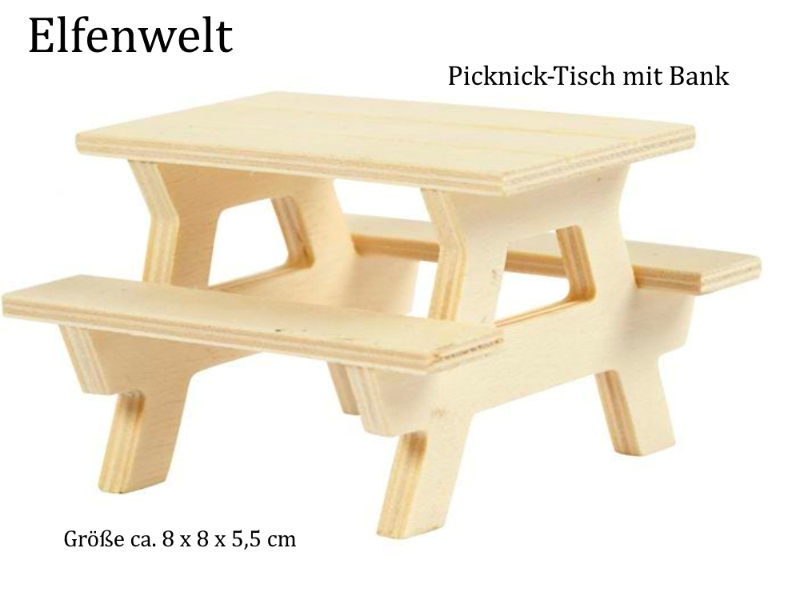  - Elfenwelt Picknick-Tisch, Minimöbel für Elfenlandschaft Puppenstuben Fairy Garden zum anmalen & verzieren