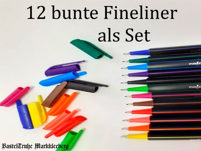 12 bunte Fineliner in Transportbox Filzstifte-Set in 12 Farben, Zeichnen &  Skizzieren