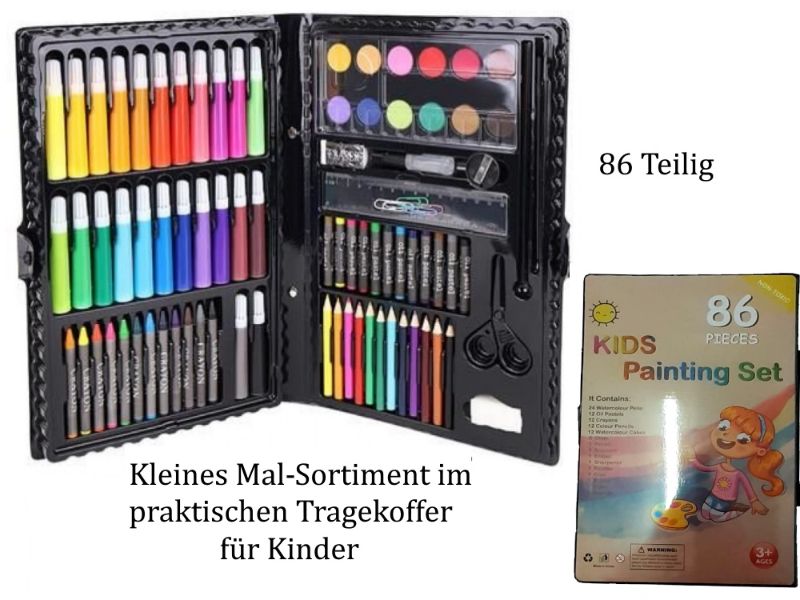 kleiner Kinder-Malkoffer Malkasten 86 Teilig, Künstlerkoffer mit vielen  Farben, ideal für Kinder