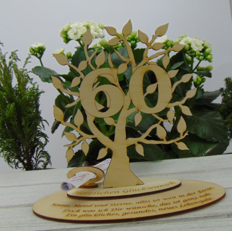 Zum 60 Firmen Jubiläum Personalisiert als Tischdeko Geldgeschenk oder  Gutschein Geschenk aus Birkenholz Diamantene Hochzeit