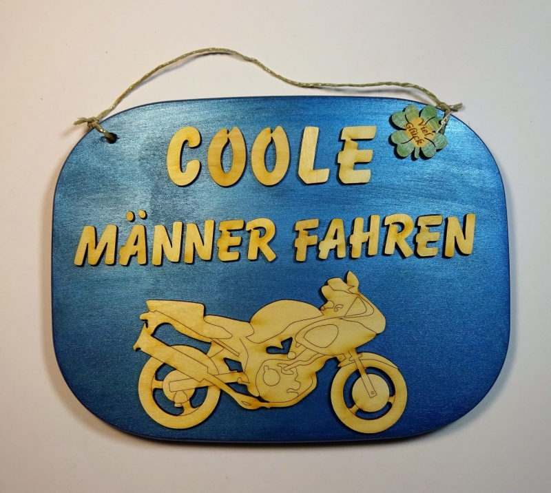 Türschild in blau ☆ Coole Männer fahren Motorrad ☆ Geschenk, Geburtstag für  Männer Spruch aus Holz
