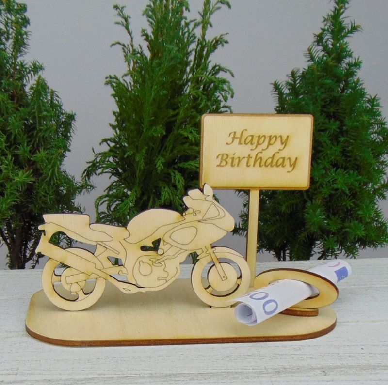 Geldgeschenkset Geburtstag ☆ Motorrad aus Holz mit Aufschrift