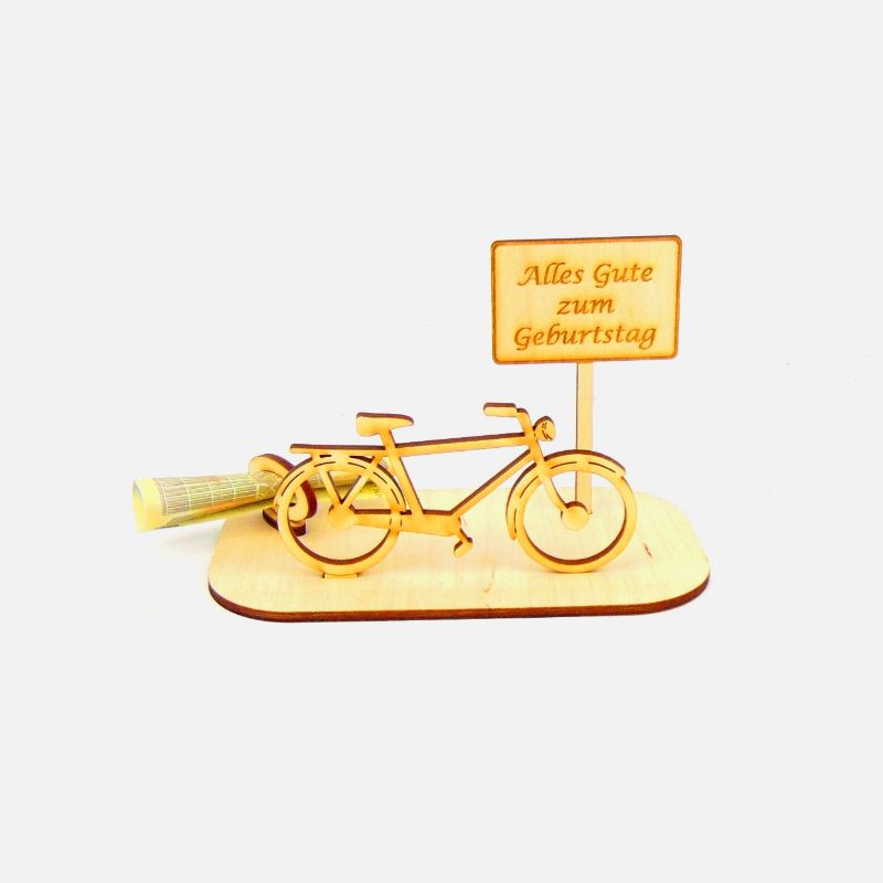  - Geld und Gutschein  ★Personalisiertes Herren - Fahrrad aus Holz mit Aufschrift -Alles Gute zum Geburtstag
