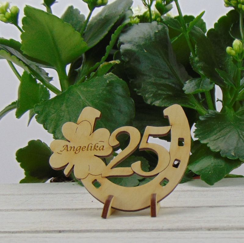  - Hufeisen mit Kleeblatt aus Holz ★ Zum 25. Geburtstag oder Jahrestag