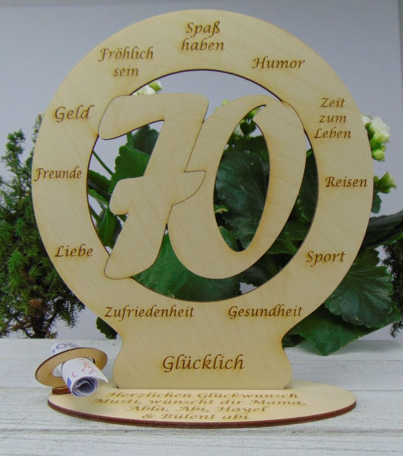 Tischdekoration Zum 70. Geburtstag Geldgeschenk Personalisiertes Geschenk  aus Birkenholz