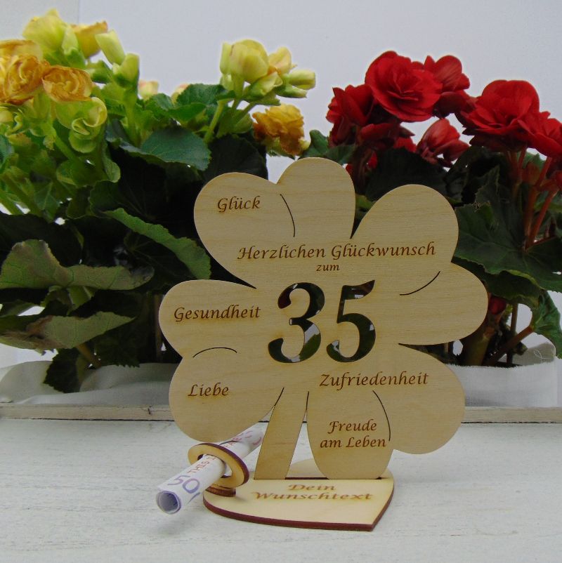  - Geldgeschenkset ♥ Kleeblatt 16 cm ♥ Herzlichen Glückwunsch zum  35. Geburtstag ♥ mit Personalisierung