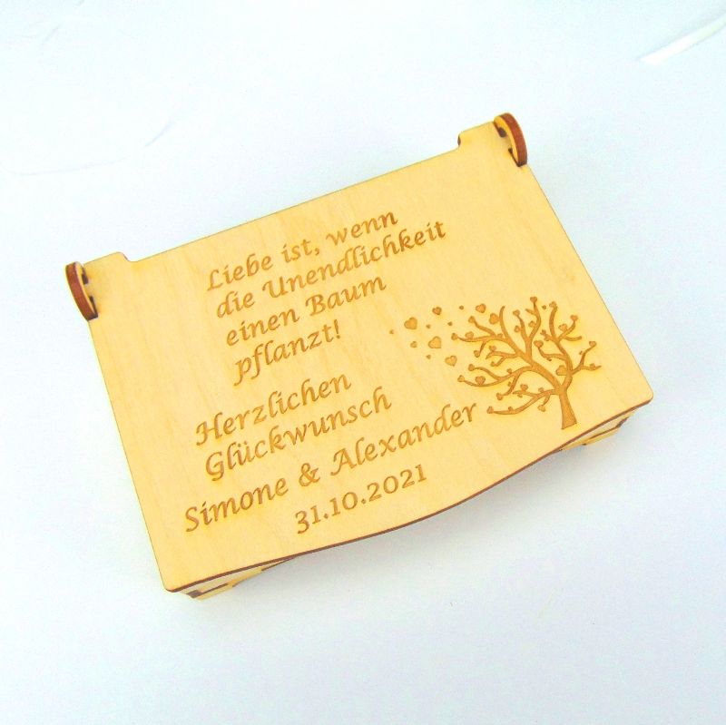  - Geschenk zur Hochzeit Unendlichkeit Schatulle Personalisiert Holz Schatztruhe B3-GST12