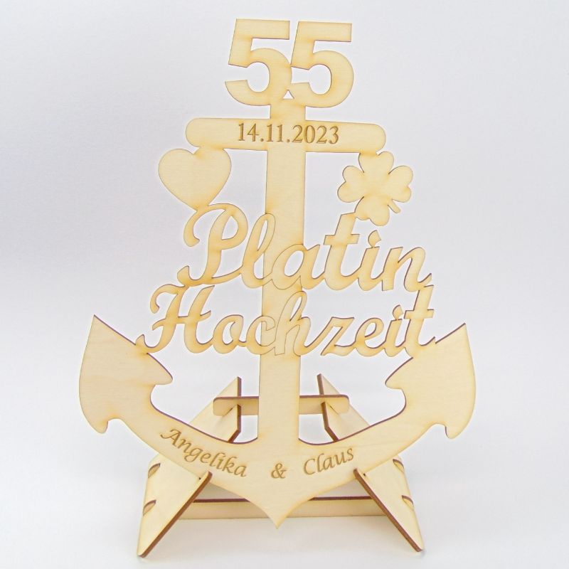 Geschenk zur Platin Hochzeit 55 Jahre, Anker 28cm hoch, Maritim  Personalisiertes Hochzeitsgeschenk ♥ mit Ständer zum Hinstellen