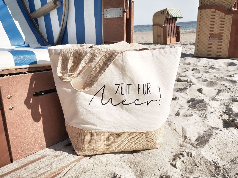 Strandtasche Zeit für Meer , Shopper, Freizeittasche, Badetasche