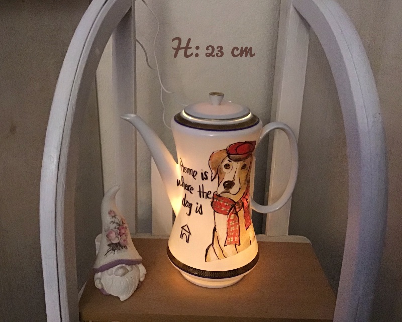 Beleuchtete Kaffeekanne ♥ Einzigartig♥ Geschenk ♥ Vintage ♥ Unikat - Hund  Spruch