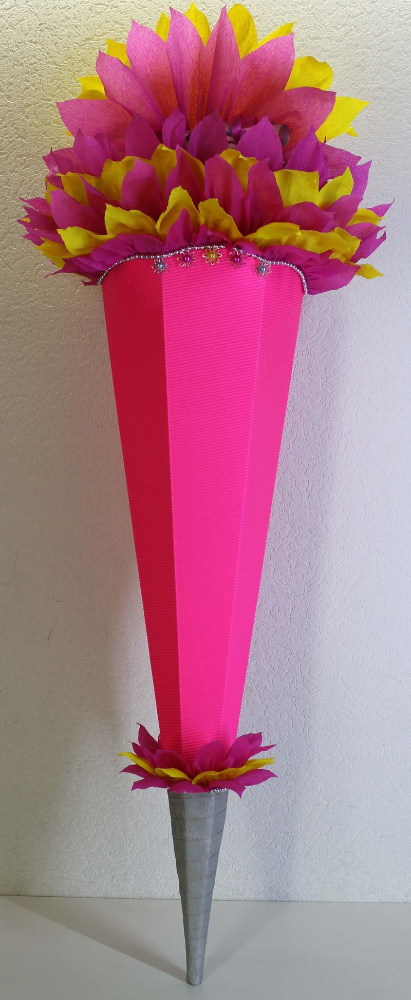 Schultüte Zuckertüte Rohling zum selbst verzieren Rohling 70 75 80 85 90  100 cm / 1m für Mädchen HANDARBEIT leuchtpink gelb pink silber