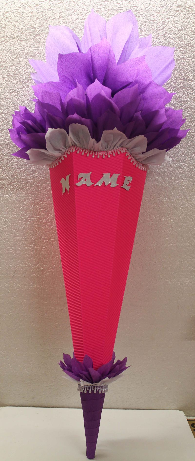 Schultüte Zuckertüte Rohling zum selbst verzieren Rohling 70 75 80 85 90  100 cm / 1m für Mädchen HANDARBEIT leuchtpink violett lila weiß