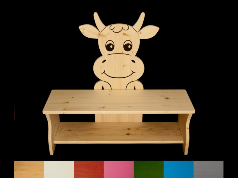 Kinderbank Kuh mit Wunschfarbe auf Sitzfläche + Schuhablage (Kindersitzbank  aus Holz, Schuhbank, Sitzbank für Kinder)