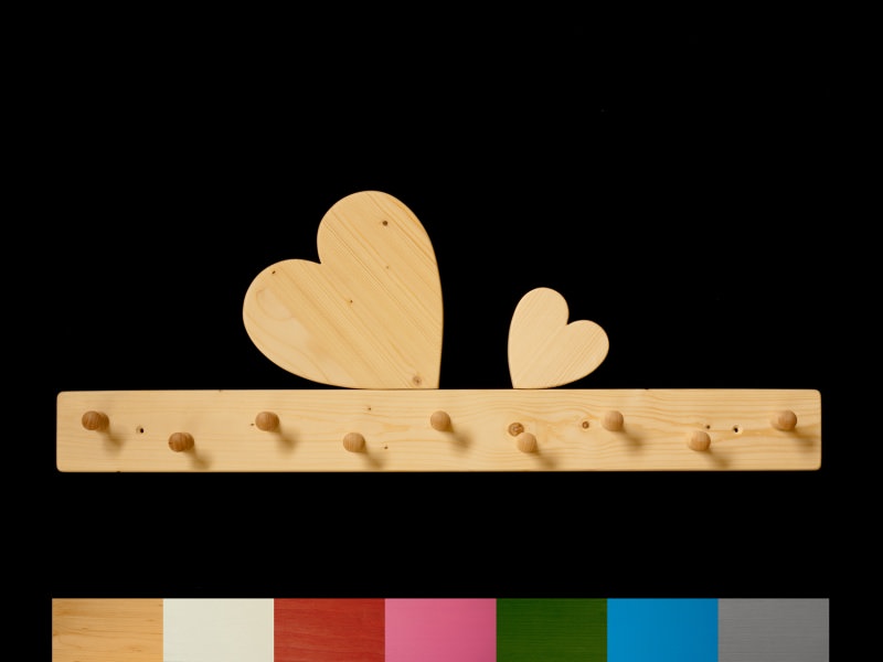  - Herzgarderobe mit Wunschfarbe (komplett lackiert) Holz Kindergarderobe Herz mit 9 Haken