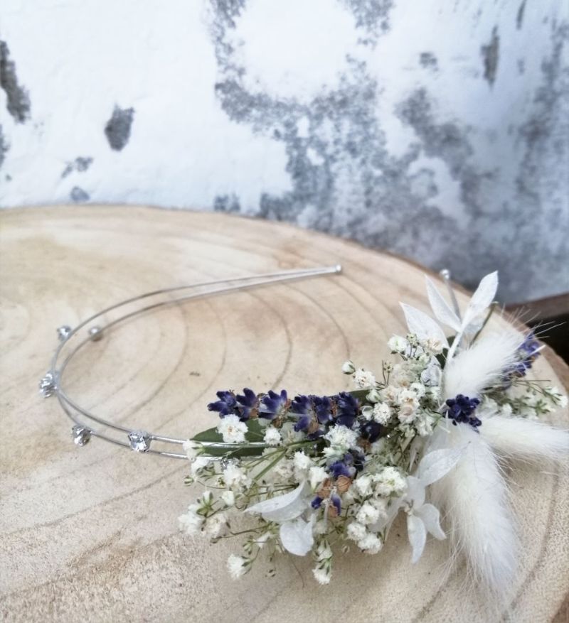  - Vintagelook Blumen Haarreif Kopfschmuck Mille Fleurs Schleierkraut Lavendel
