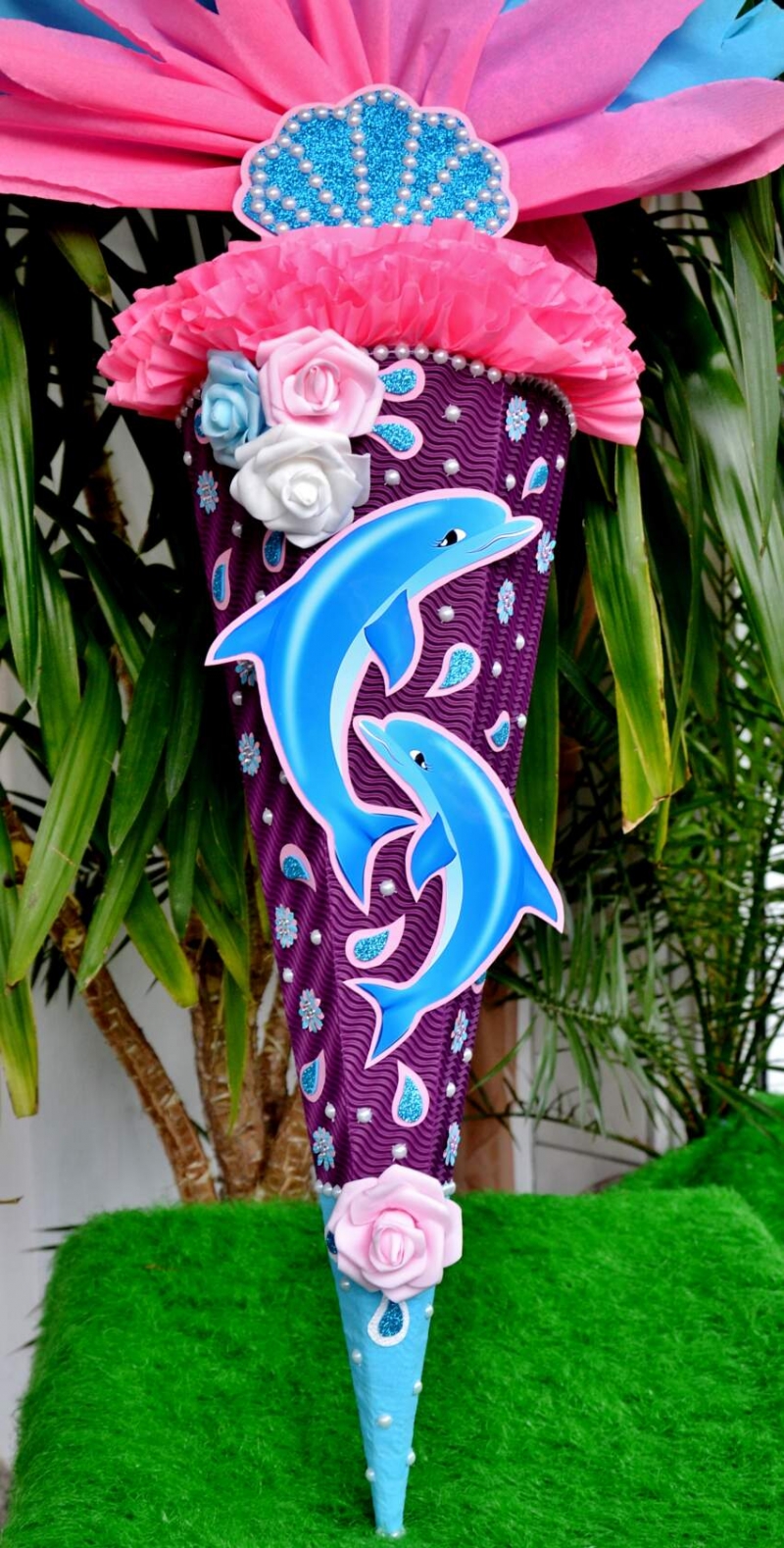 120 cm Schultüte Delfin Delphin Zuckertüte für Mädchen Muscheln