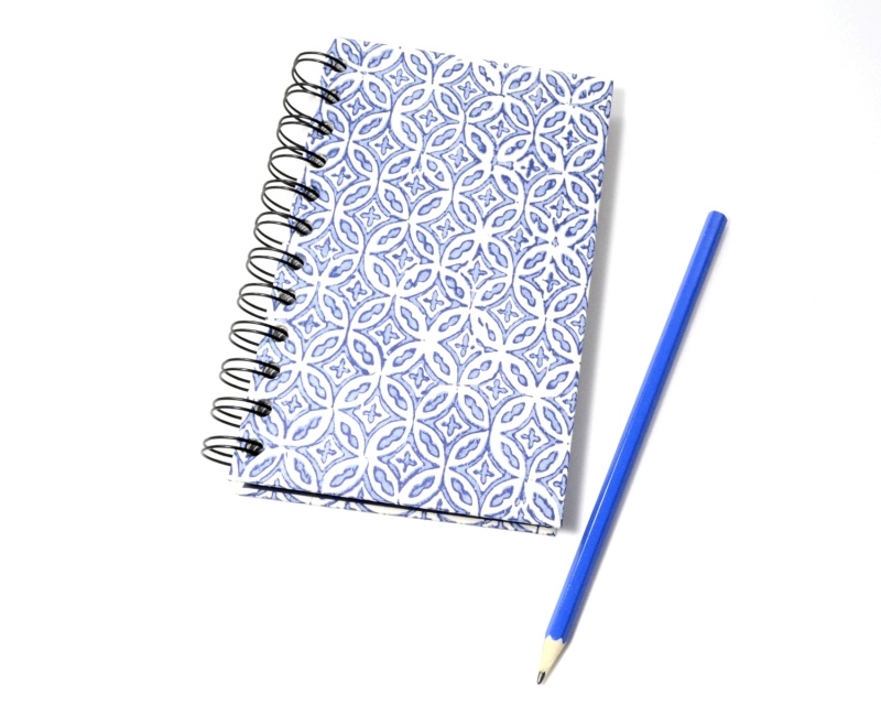  - Notizbuch blau DIN A6 mit Spiralbindung Buchbindehandwerk von Pappelapier