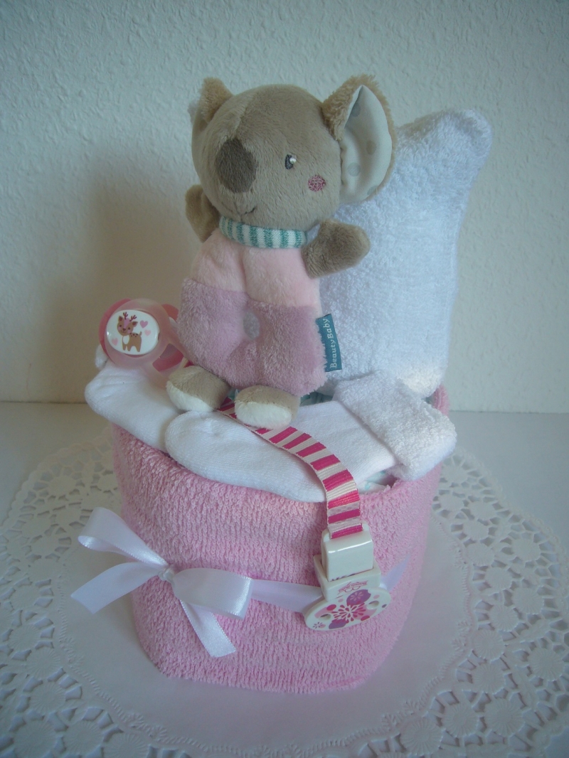 Geschenk zur Geburt Spieluhr Bär dubistda© Windeltorte Mädchen in babyrosa GIRL Babyparty & Taufe 