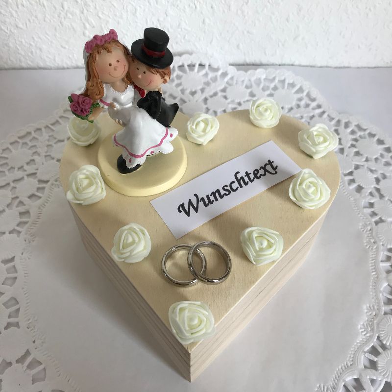  - Hochzeit Geldgeschenk Trauung Herz Holz-Box personalisiert Namen Brautpaar Rosen Ringe Standesamt Flitterwochen kaufen