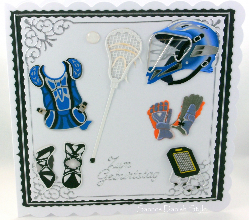 Lacrosse Grußkarte, Lacrosse Ausrüstung, Helm, Schutzhandschuhe,  Glückwunschkarte, Schicke Geburtstagskarte , ca. 15 x 15 cm