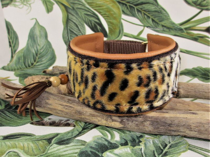  - Windhundhalsband Leopard Hundehalsband Halsband Galgo Podenco Whippet mit Zugstopp oder Klickverschluss Kunststoff oder Metall Kunstleder Polsterung