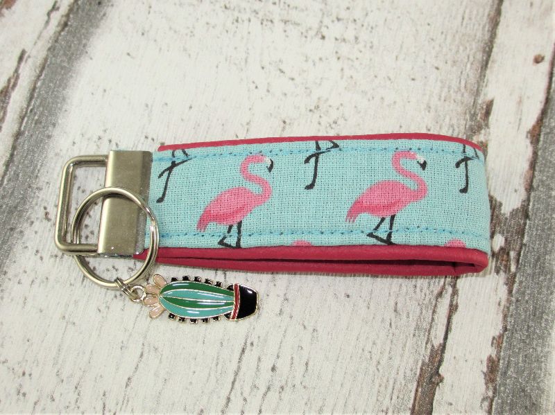  - Schlüsselanhänger Flamingo Bay Anhänger für Schlüssel Nylonband Schlüsselband mit Schlüsselring unterlegt mit Kunstleder für Kinder, Männer oder Frauen   
