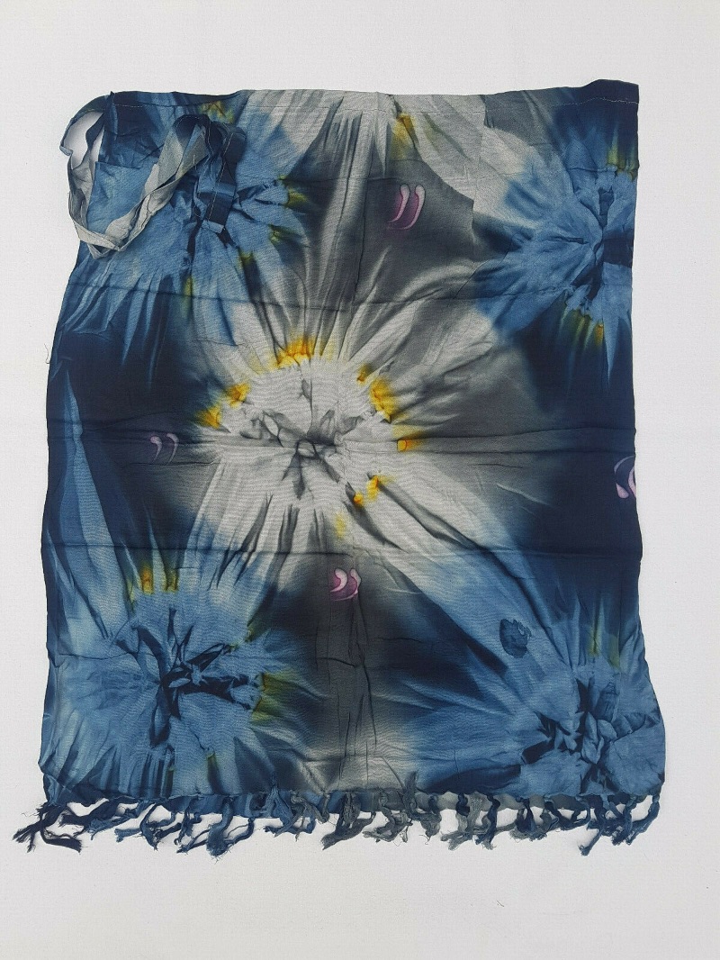  - Damen-Sarong-Wickelrock, Sommertraum, Einheitsgröße 38/40, Handarbeit, # M 53, blau-schwarz, 115 x 90 cm 