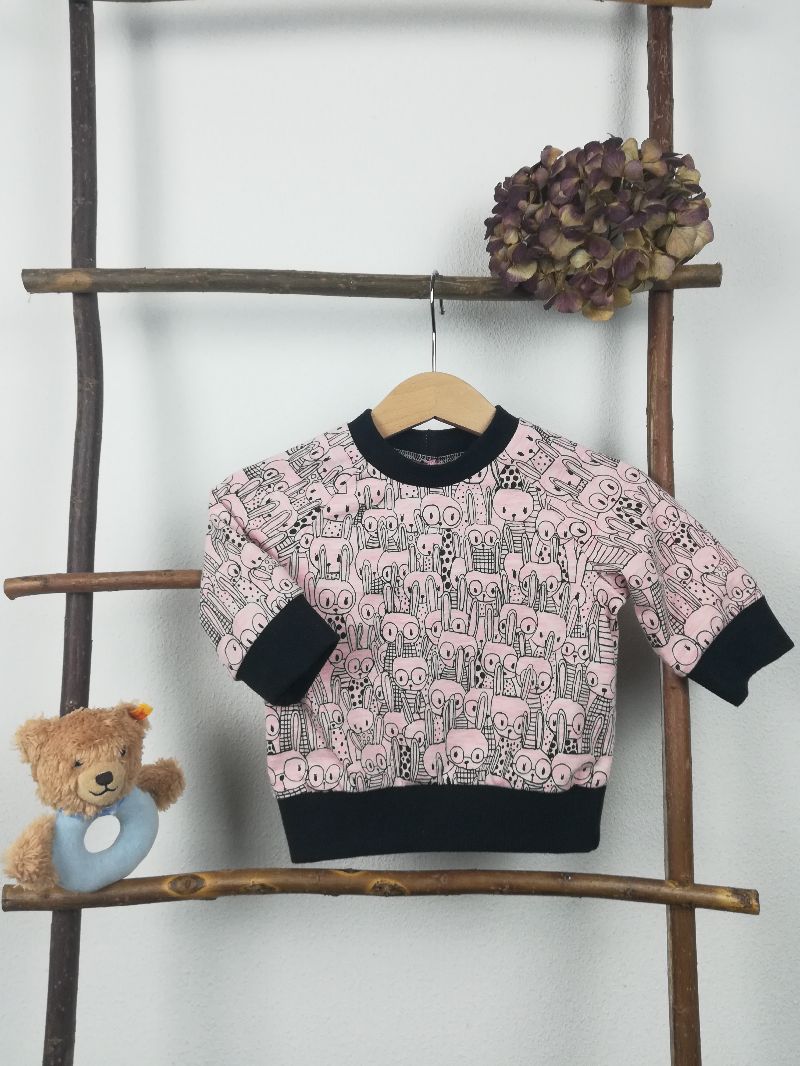  - Baby-Sweater Pullover Raglan langärmelig Langarm-Shirt in rosa mit Häschen in Größe 62