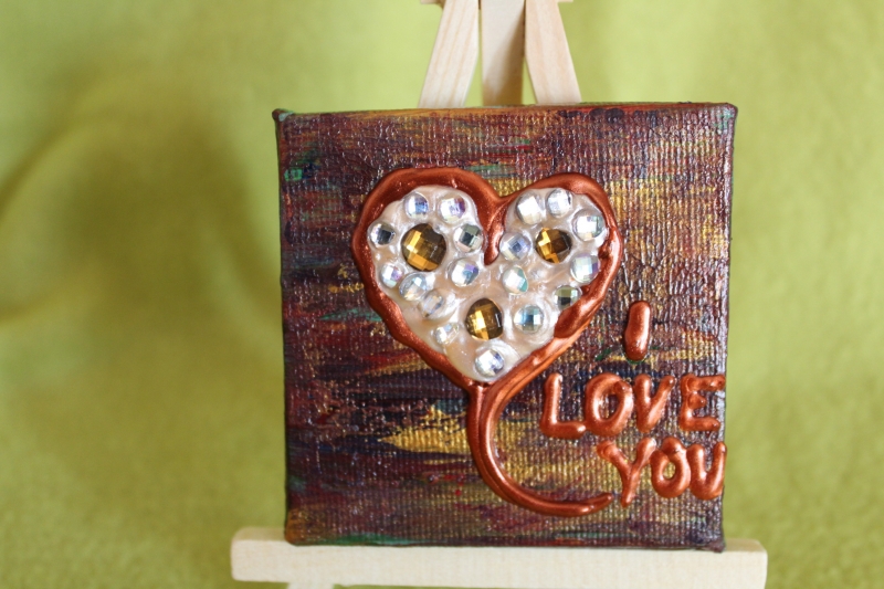  - Minibild I LOVE YOU Acrylmalerei Keilrahmen Staffelei Geschenk zu Muttertag Valentinstag für Verliebte  