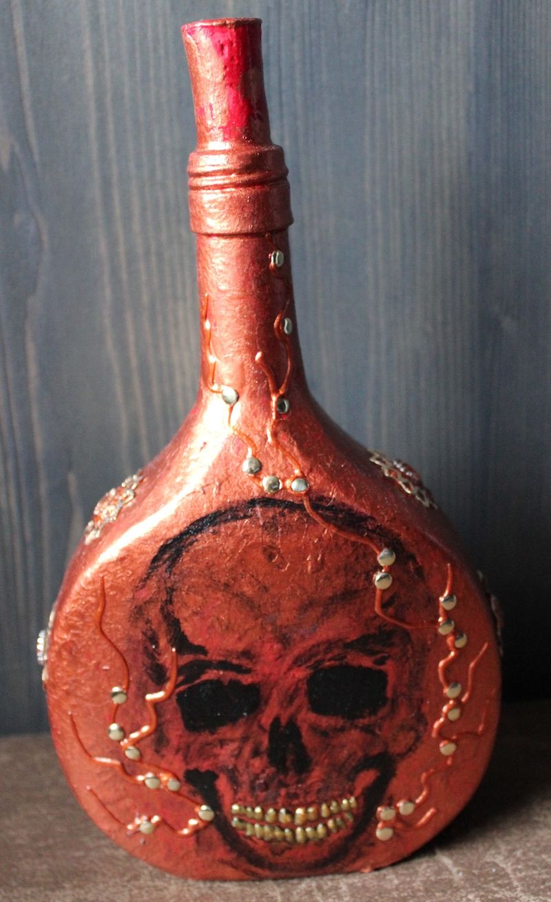 Steampunk Deko MOTH & SKULL Gothic-Deko Totenkopf Viktorianisch Vintage  Mystisch Handbemalt Upcycling aus Weinflasche